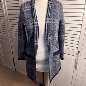 BANANA REPUBLIC SMALL WOMENS NAVY BLUE OPEN FRONT PLAID CARDIGAN SWEATER CLASSIC